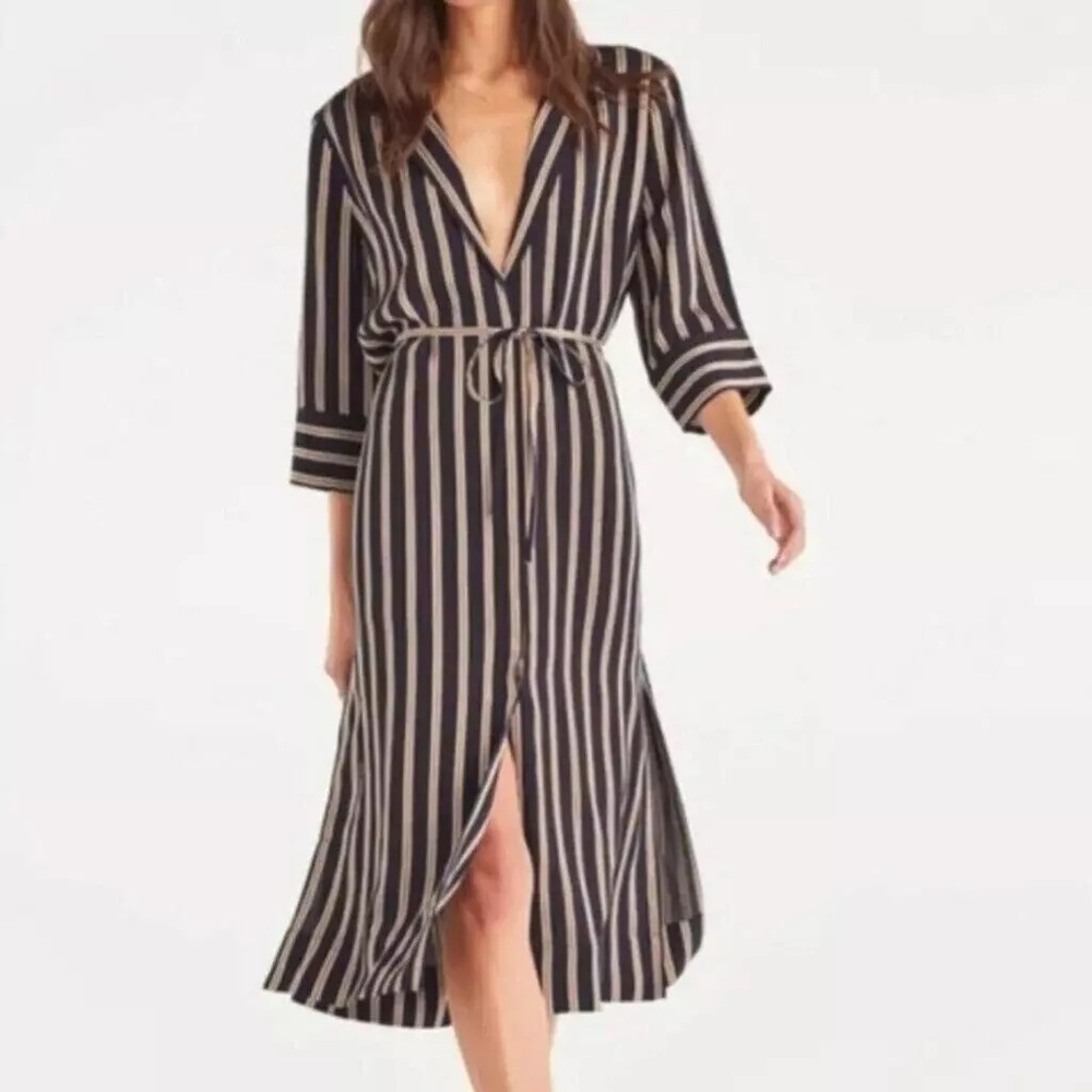 7 for all mankind Midi Shirt Dress Black & Gold Bengal Stripes Womens Size XS